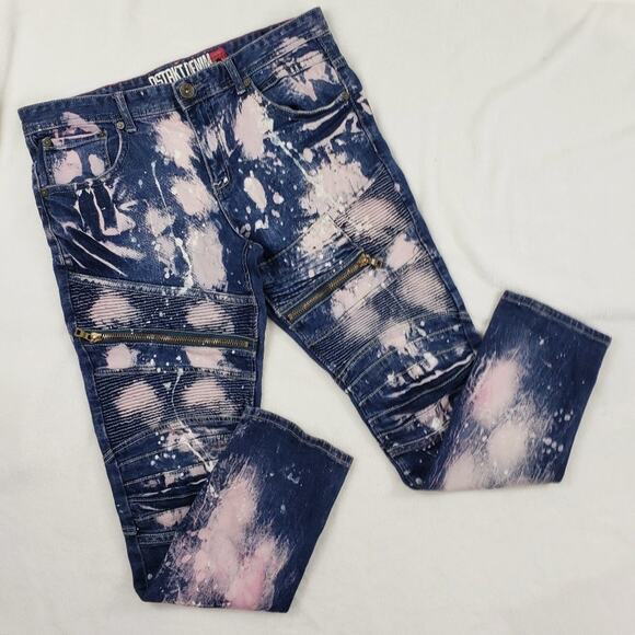 DSTRKT Other - 8IGHTH Dstrkt Jeans Men 36X32 Tie Dye Moto Stretch Skinny With Zippers Blue Pink